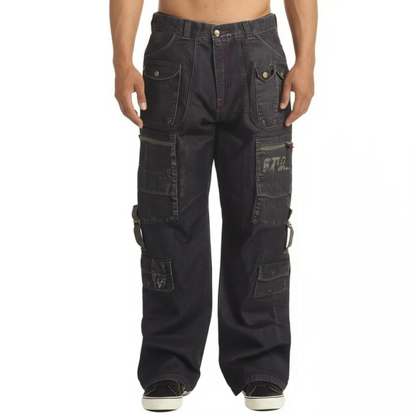 Ultra rare Eight 732 Mens Jeans Size 36x34 Dark Blue Cargo Pockets Y2K Hip Hop